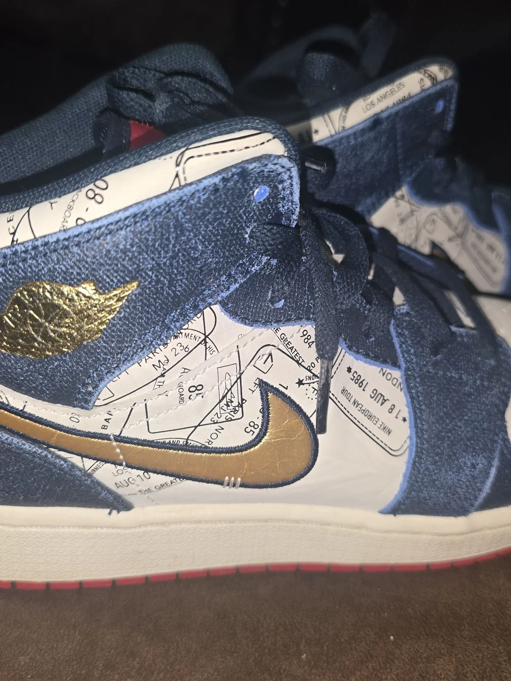 Jordan Kids' High-Top Sneakers in Navy, White, Gold and Red Accents